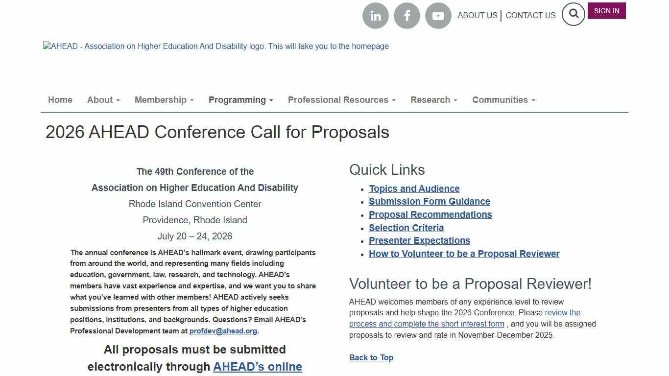 2026 AHEAD Conference Call for Proposals - AHEAD - Association on Higher Education And Disability