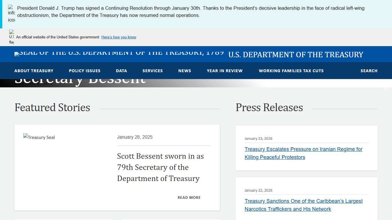 Front page U.S. Department of the Treasury